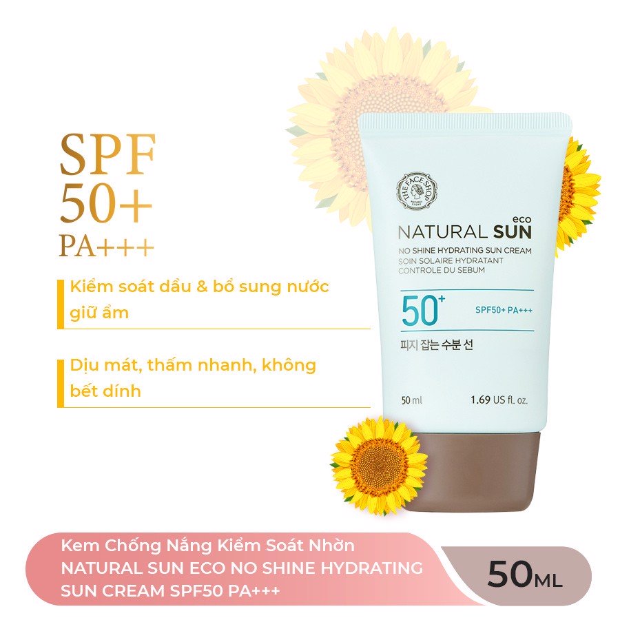   Kem chống nắng kiểm soát nhờn THEFACESHOP Natural sun eco no shine hydrating sun cream SPF50+ PA++