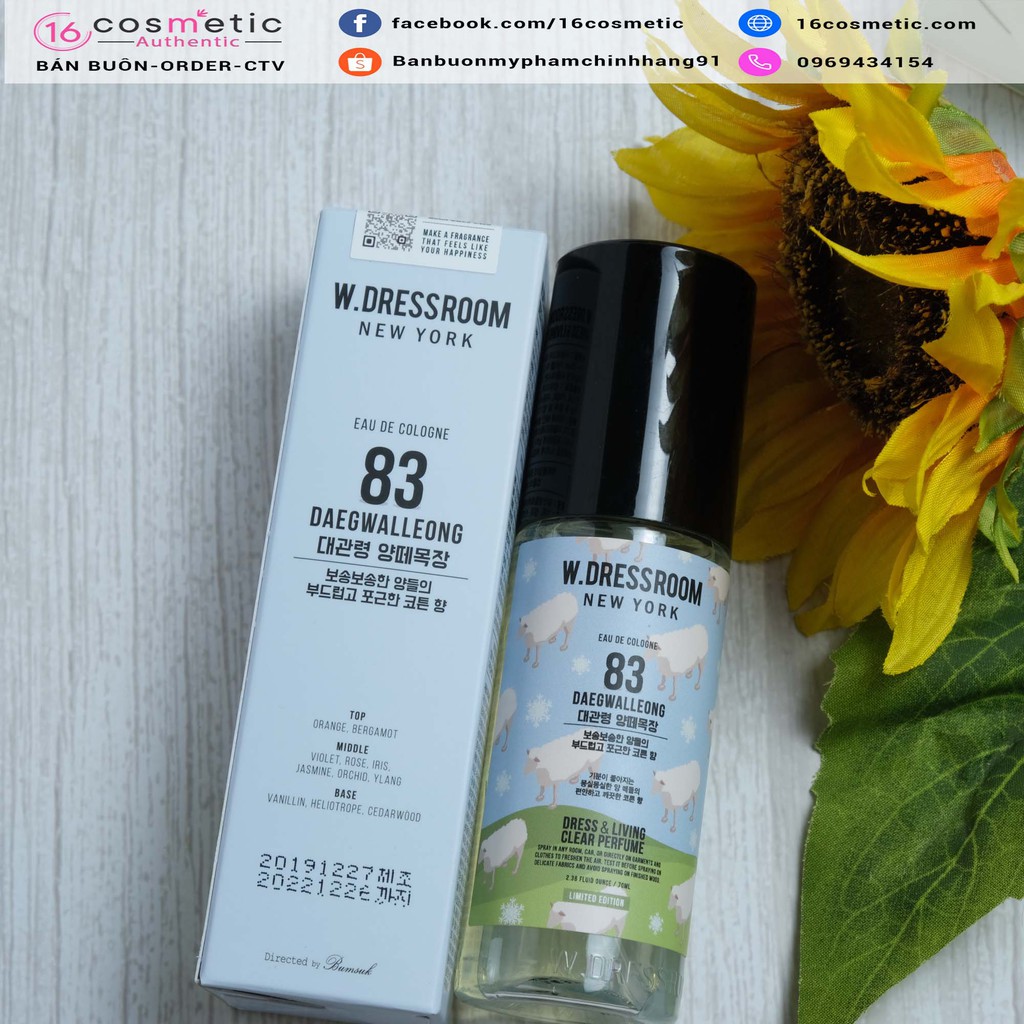 Nước hoa xịt thơm quần áo W.DRESSROOM Dress & Living Clear Perfume No.83 Daegwalleong 70ml