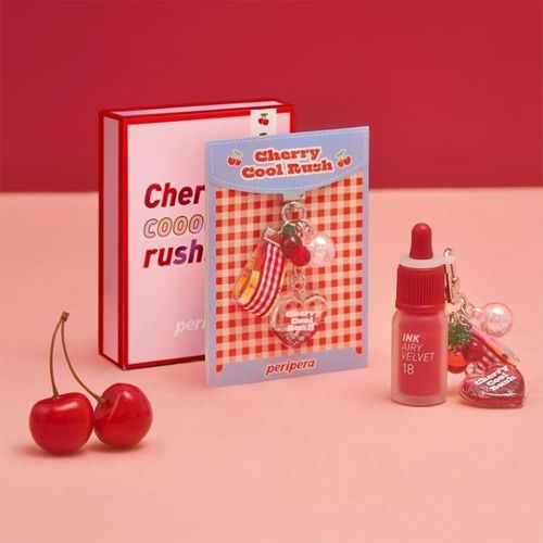 SET son có móc khoá Peripera INK AIRY VELVET 018 CHERRY PUNCH giới hạn