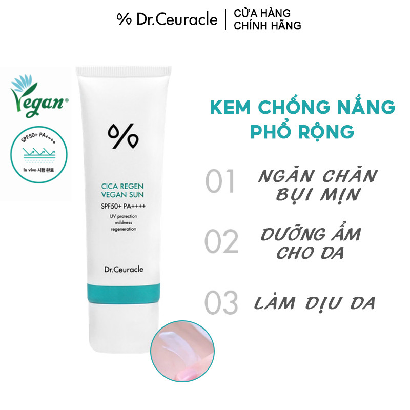 Kem chống nắng cho da nhạy cảm Dr.Ceuracle CICA REGEN VEGAN SUN 50ml