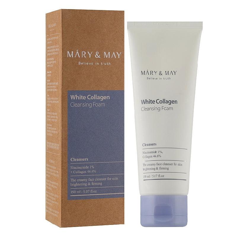 Sữa rửa mặt Mary&May - White Collagen Cleansing Foam 150ml làm sạch dầu nhờn, dưỡng ẩm và ngăn ngừa